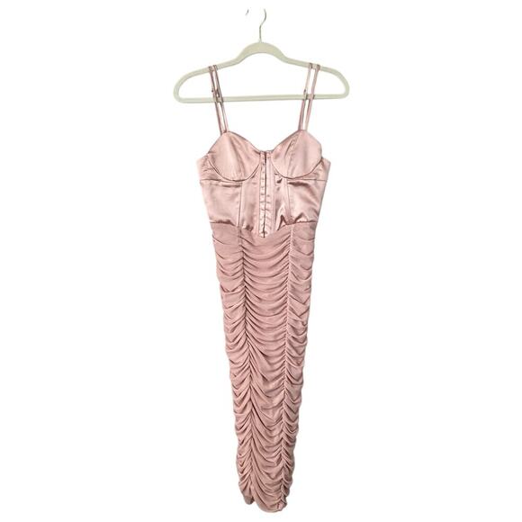 ZARA Ruched Tulle Corset Dress Beige Pink Size Small Satin Balletcore Sexy - Picture 1 of 11